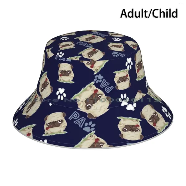 Boinas Allover Pug -Cute Dog Bucket Hat Sun Cap Cigrate Cachorros Cachorro Criador Tabaco Lindo Divertido Adorable