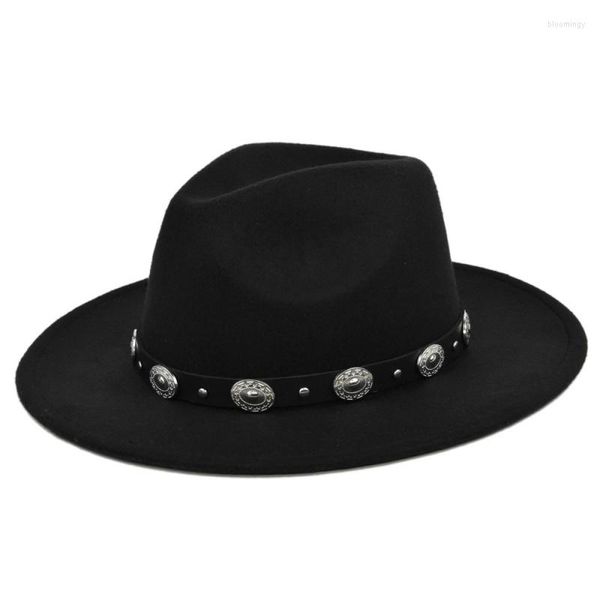 Beretas Amazon Europa y American Woolen Hat étnica Accesorios de metal Fedora Metal Top Black Vintage