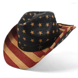 Bérets Drapeau Américain Paille Cowboy Chapeau Pour Femmes Hommes Western Cowgirl Sombrero Hombre Jazz Caps Taille 58CMBérets BéretsBérets Oliv22