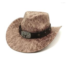 Berets American Style Hood Gift Western Cowboy Hat Vintage Imitation Couir Crack Felt Tibetan Men and Women