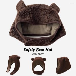 Boinas American Y2K Safety Bear Bomber sombreros Unisex hip hop polar polar protección de oído caliente hombres mujeres hebilla magnética sombrero de esquí