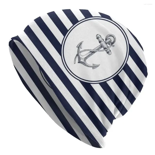 Bérets Anchor et bleu marine Stripes Bonnet Femme Hip Hop Tricot tricot pour hommes Femmes hiver