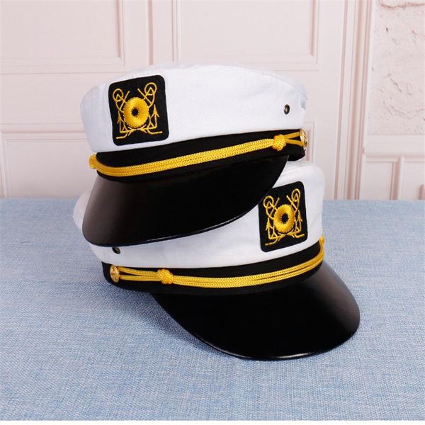 Bérets Anchor Flat Top Blanc Adulte Yacht Bateau Capitaine Marine Cap Costume Party Cosplay Robe Sailor Coton Respirant Chapeau Drop Ship