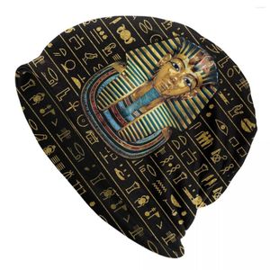 Bérets Ancien Or Pharaon Egypte Roi Tut Skullies Bonnets Casquettes Hiver Chaud Hommes Femmes Tricot Chapeau Égyptien Hiéroglyphique Bonnet Chapeaux