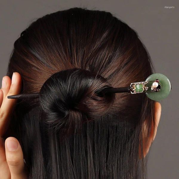 Bérets Épingle à cheveux antique en bois Coiffe à pompon qui peut envoyer du style chinois Cheongsam quotidiennement