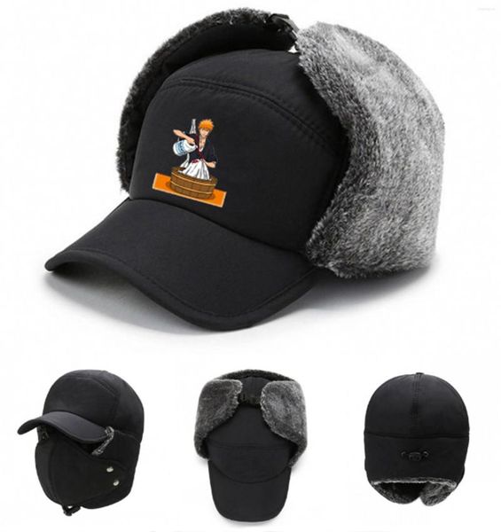 Boinas Anime BLEACH Logo Invierno Gorro cálido Gorro de algodón a prueba de frío Jersey de esquí al aire libre Protección para los oídos Lei Feng