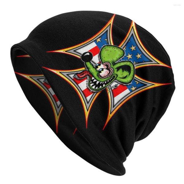 Bérets Anime dessin animé Rat Fink Skullies bonnets casquettes pour hommes femmes unisexe tendance hiver chaud tricoté chapeau adulte Bonnet chapeaux