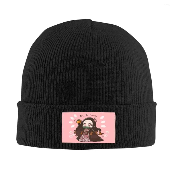 Boinas Hombo de anime Gorros de invierno Autumn Well Kamado Nezuko Devil's Blade Cap Mujeres Mujeres tejidos