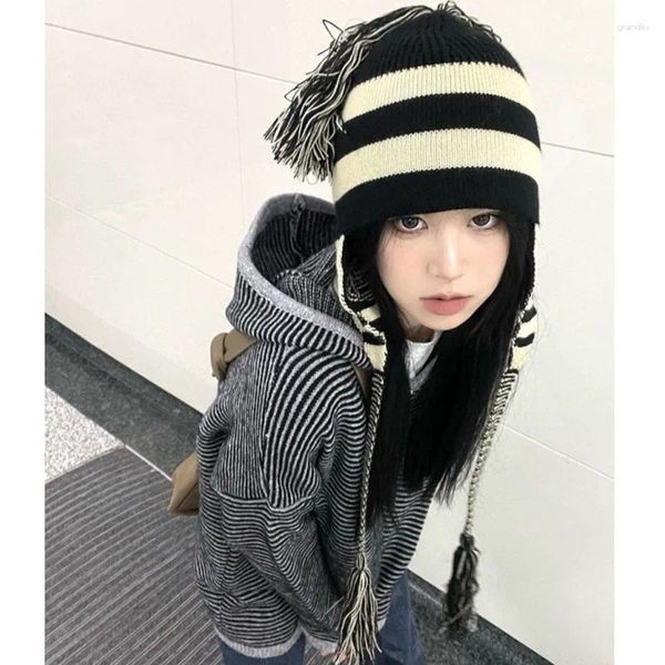 Boinas Anime Oosaki Shinichi Nana invierno cálido sombrero largo atado cuerda gorros gorra mujer borla streetwear fiesta divertido casual capó