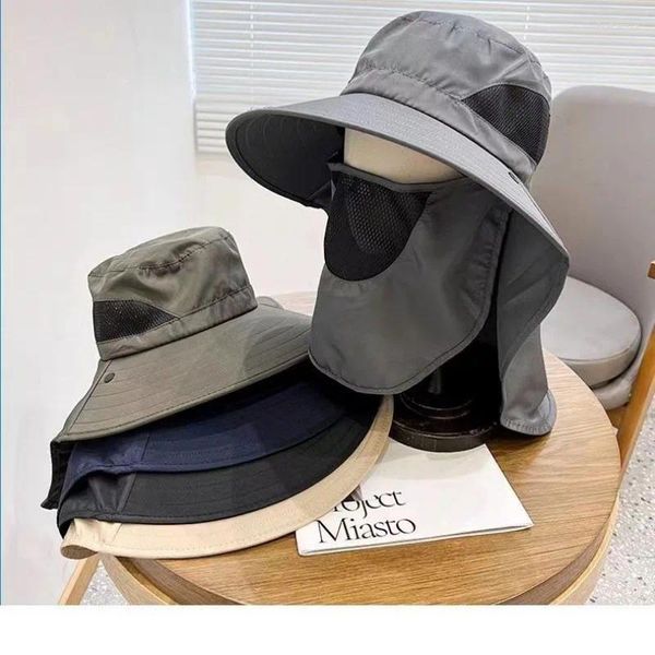 Bérets Anti-ultraviolet Sun Hat Fishing Fish and Neck Protection Integrated Male Big Brim Fisherman