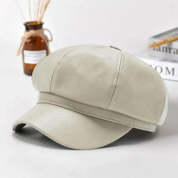 Bérets anti-UV Béret Hat élégant en cuir élégant pour la protection rétro du soleil rétro avec un crainteur à bord court souffrant de printemps