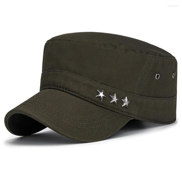 Bérets Armée Chapeau Militaire Chapeaux Pour Hommes Réglable Toile 5-Pointed Star Label Flat Top Cap Vente En Gros