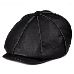 Bérets Arrivée 2023 Hiver Hommes / Femme En Cuir Véritable Noir / Marron Cowboy Caps Qualité Cowhide Peintre Chapeaux Casquette De Rue