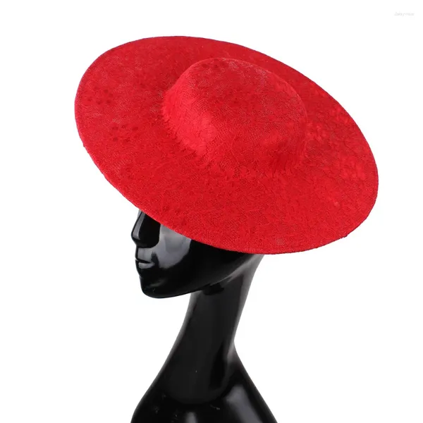 Bérets arrivée 30cm rouge grande taille chapellerie imitation fascinateurs base avec dentelle chapeau de fête bricolage accessoires de cheveux cocktail