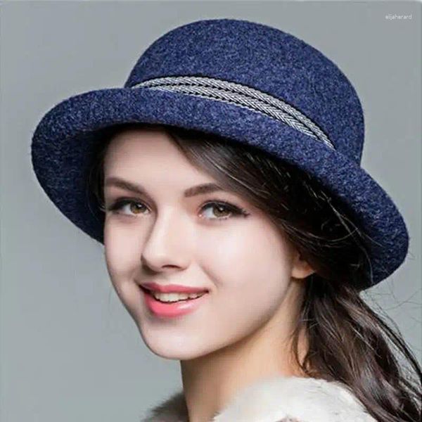 Boinas Llegada Sombrero de lana Otoño Invierno Noble Europeo Americano Elegante Chicas Moda Cap Ladies Bucket Mujeres Fedora