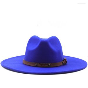 Boinas Arrivel al por mayor 9,5 cm sombrero Fedora de fieltro de lana de ala grande para Mujeres Hombres elegante Vintage algodón sólido de moda