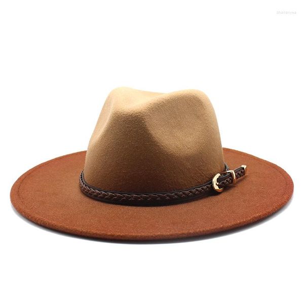 Boinas Atumn Winter Gradiente Fedora Wan's Womaen's Hat Belt Jazz Cap Panamá Sombreros European American Wholesale Wide Brim2022