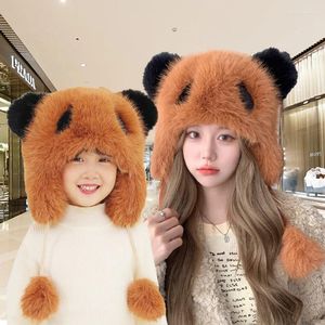 Bérets automne et hiver cachemire chaud Lei Feng chapeau Parent-enfant en plein air enfants mignon Panda en peluche Protection de l'oreille