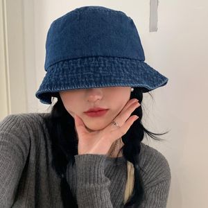 Bérets Automne Et Hiver Mode Seau Chapeau Femme Plat Top Denim Lavé Casquettes Usées