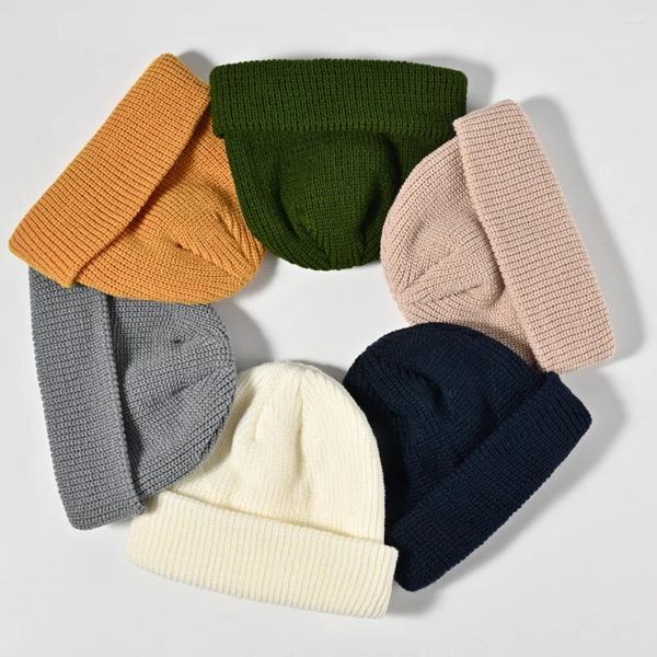 Boinas Otoño e Invierno Moda Coreana Punto Color Sólido Engrosado Lana Cálida Envuelta Cabeza Fría Gorra Casual Unisex Jersey Sombrero