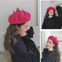 Berets herfst en winter handgemaakt fruit pitaya baret pompoen hoed schattig zacht meisje kleine bladschilder wol 230821