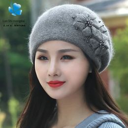 Bérets automne et hiver Version coréenne de tout Plus cachemire chaud lapin laine femmes tricoté chapeau perle béret 231102