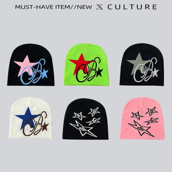 Bérets Automne et hiver Street Trend Y2K Star Bonnets pour femmes Mode coréenne Couple Polyvalent Pull Chapeau Tricoté Casquettes Pour Hommes