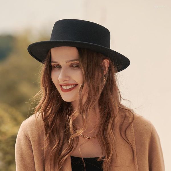 Boinas de otoño e invierno para mujer, sombrero de fieltro para mujer, elegante sombrero de fieltro noble para niña, fiesta de banquete de lana cálida al aire libre