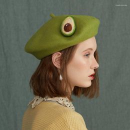 Berets herfst en winterwol vilt baret cap creatief handgemaakt exotisch fruit avocado groen net rode hoed schilder