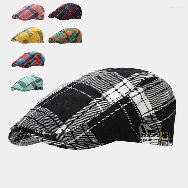 Bérets Automne Béret Hommes Casual Court Bord Peaky Blinders Casquettes Pour La Mode Plaid Coton Casquette De Soleil Classique Rétro Britannique Peintre Chapeaux