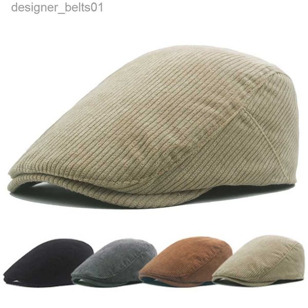 Bérets Automne velours côtelé béret chapeau hommes chapeaux de soleil couleur unie bérets Style Vintage casquettes de gavroche plat Ivy casquette réglable Cabbie HatL231115