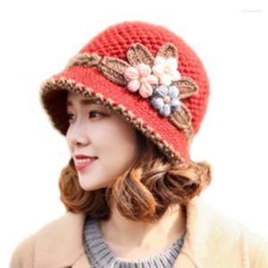 Bérets Automne Chapeau De Pêcheur Pour Femme Tissage Seau Crochet Fleur Large Bord Goutte