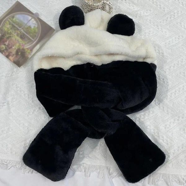 Bérets Automne Chapeau Thermique Dessin Animé Panda Hiver Épais En Peluche Chaud Doux Pleine Protection Coupe-Vent Cap Pour Unisexe Météo