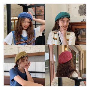 Bérets Automne Nouveau Style Japonais Western Plaid Chapeaux Casquettes Gsbl006 Mode Femme Douce Fille Peintre Mignon Chapeau Octogonal Drop Delivery A Dhywu