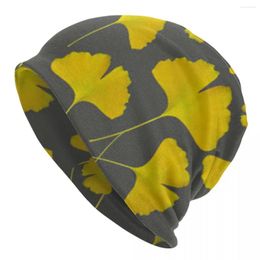 Bérets Automne Hiver Bonnet Chapeau Mince Tricoté Ginkgo Biloba Bonnets Bonnet Chaud Unisexe Multifonction Casquette De Couverture