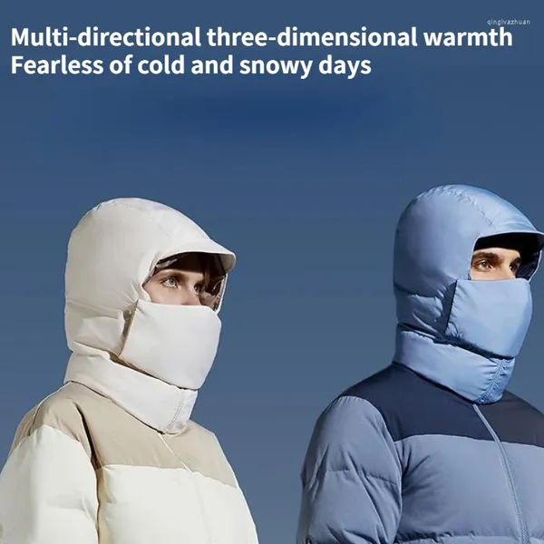 Boinas Otoño Invierno Bomber Sombreros para mujeres Hombres Máscara de esquí A prueba de viento Montar en frío Negro Azul Sombrero Cálido Protección para los oídos Abajo Gorras de algodón
