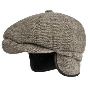 Berretti Autunno Inverno Cashmere Berretto di lana Berretto Cappello Spessore Caldo Uomo Maschio Vintage Lana Papà Nonno Edera Ottagonale Sboy Piatto Goccia Del Oteqn