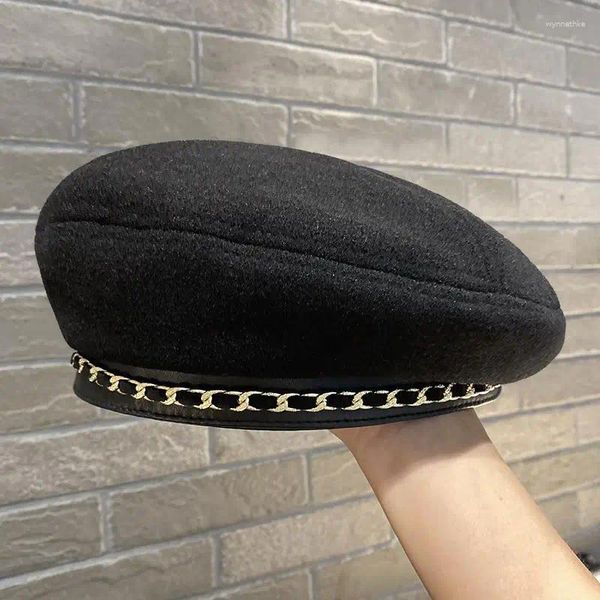 Berets Herbst Winter Kette Baskenmütze Hut Für Frauen Kappe Retro Braun Schwarz Künstler Flache Mode Dame Mädchen Vintage Koreanischen Stil