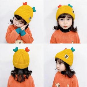 Berets herfst winter haak babymuts vaste kleur meisjes jongens cap warm gebreide kinderen beanie baby kindermutsen met cartoonlabel