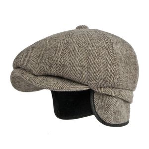 Bérets Automne Hiver Protection Oreille Chaud sboy Cap Hommes Béret Femmes y Blinders Vintage Épaissir Papa Chapeau Mâle Corne Laine Boina A74 230509