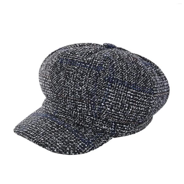 Boinas Otoño Invierno Faux Woolen Tweed Plaid Sboy Cabbie Gatsby Beret Hat Cap para mujeres Pintor Octagonal Visor británico Sombreros para el sol