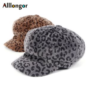 Boinas Otoño Invierno estampado de leopardo boina sombrero mujer moda Corea femme chapeau pintor sombreros octogonal sboy cap 230821