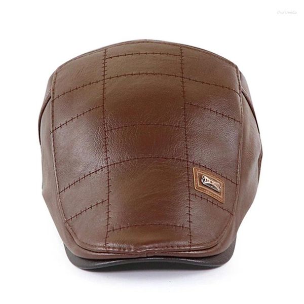 Boinas Otoño Invierno hombres boina sombrero de cuero Real gorra plana masculino ajustable de alta calidad moda caliente Gatsby hombres gorras Retro 2024