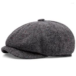 Bérets automne hiver Sboy casquette pour hommes Peaky Blinder mode laine béret artiste français Style octogonal chapeau chevrons Boina