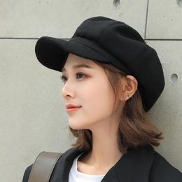 Berets herfst winter vrouwen achthoekige hoed korte ronde ronde koepel wollen Koreaanse stijl zonnebrandcrème schilder stevige kleur baret