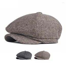 Bérets Automne Hiver Béret En Laine Hommes Britannique Vintage Casquette Octogonale Classique Chapeau À Chevrons Sboy Gatsby Peintres Chapeaux Gorro