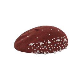 Boinas otoño 2021, boina de invierno para mujer, boina de lana sólida con perlas, boina francesa encantadora para mujer, sombrero Kawaii para niñas, Boina de calabaza para Hombre, tocado informal