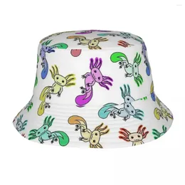 Bérets Axolotl Sea Animal Bucket Hat Panama pour l'homme femme Bob Chapeaux d'extérieur Fisherman Fisherman Summer Unisexe Caps