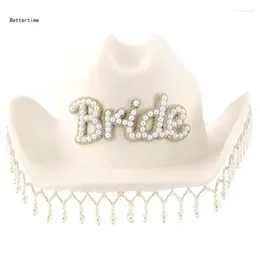 Baretten B36D Vrijgezellenfeest Cowboyhoed Voor Bruid Met Parel Omzoomd Bruids Douche Cowgirl Carnavals Poshoots