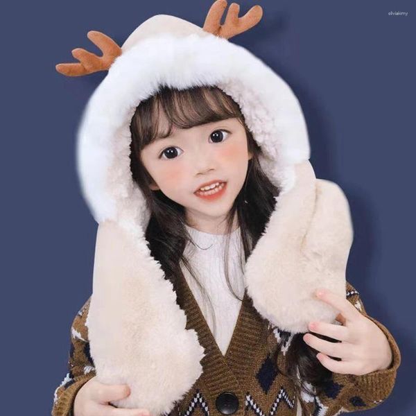 Bérets Baby Children Chatre pour garçons filles 2023 hiver épaissis les bois chauds Caps écharpe plus velours Noël mignon
